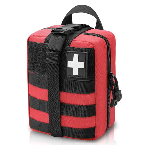 VIIDOO Red Molle First Aid Pouch, Molle Medical Pouch Rip Away, Molle Ifak Pouch, Tactical EMT Pouch Bag Only for Hiking Survival Camping (Red)