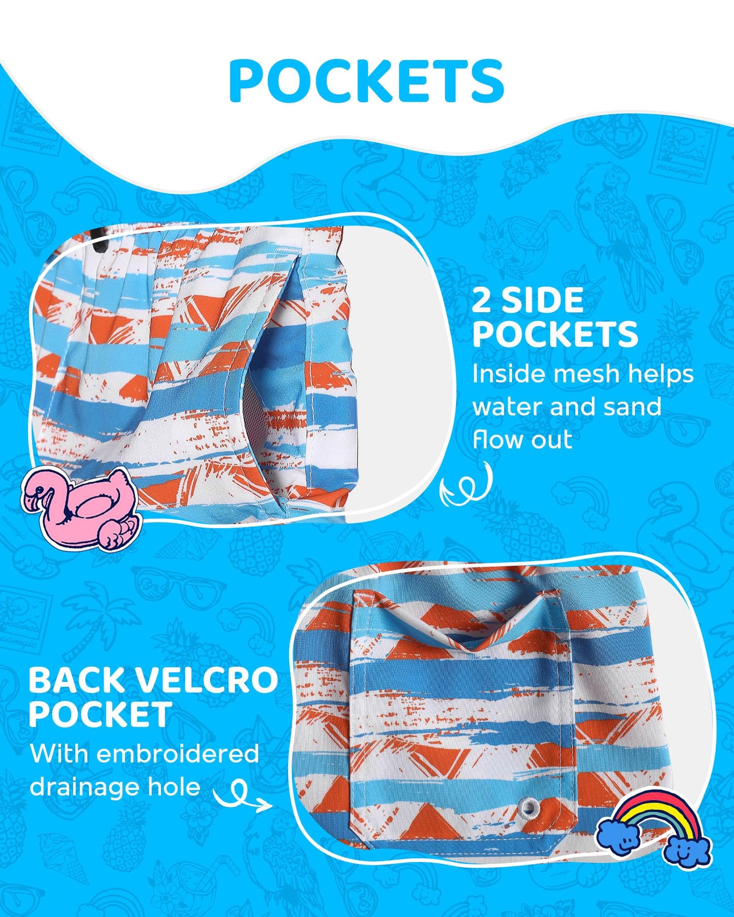 maamgic Boys Swim Trunks with Compression Liner Toddler Boy Swimsuit Quick Dry 4-Way Stretch Swimming Trunks Mottled Stripes 4T