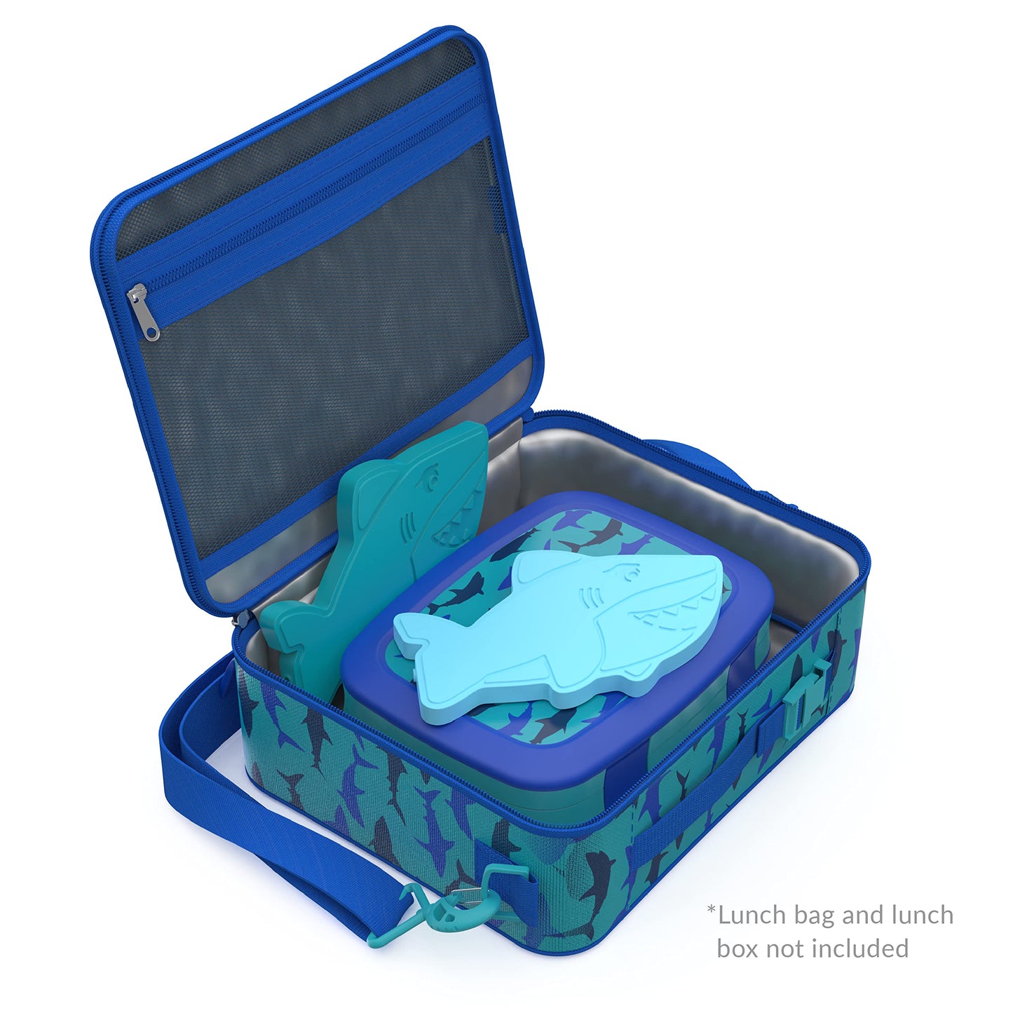 Bentgo Buddies Reusable Ice Packs: Slim Design for Lunch Boxes, Lunch Bags, and Coolers, Quick Freeze, PFAS- and BPA-Free, Multicolored 4-Pack (Shark)