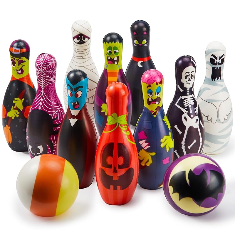 Halloween Foam Bowling Set – 10 Pins + 2 Balls Indoor Outdoor Fun