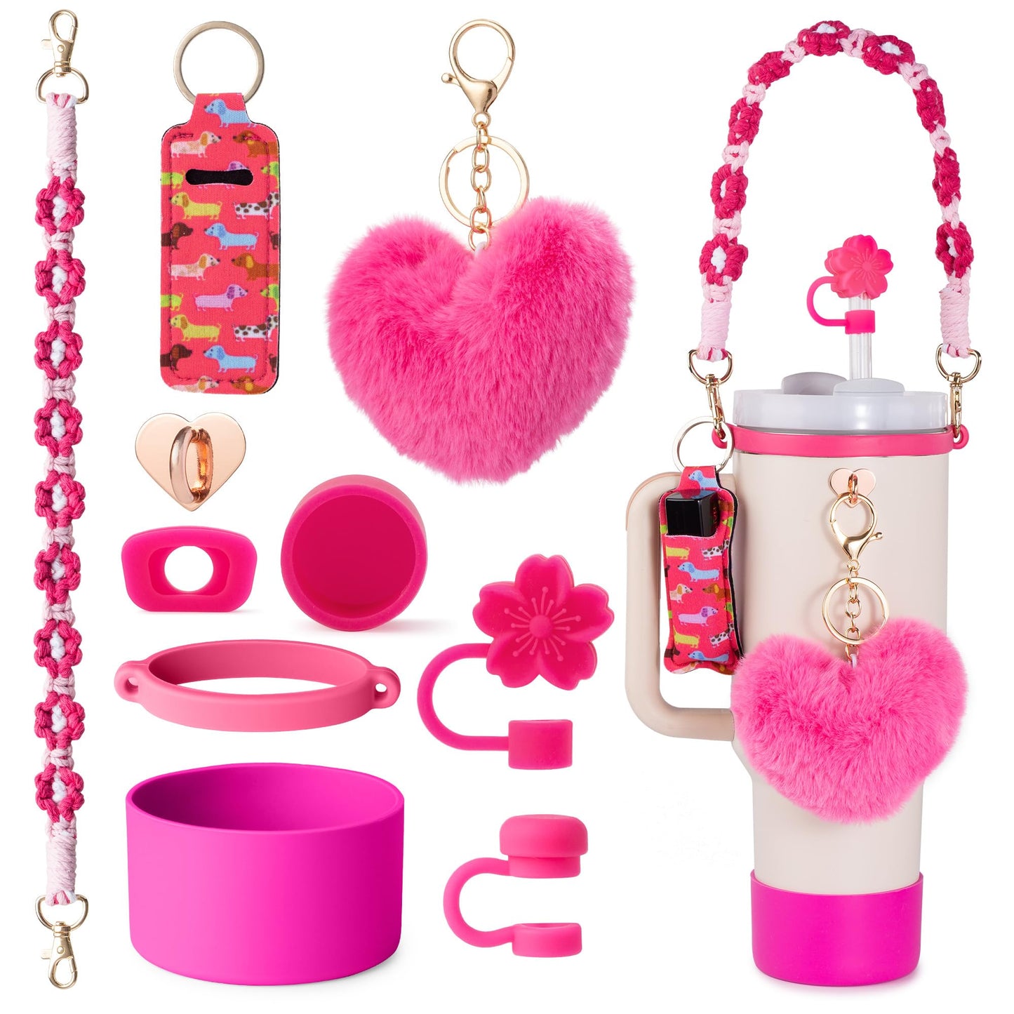 Bufilea Stanley Cup AccessoriesI Bottle Handle Carrier Strap,Silicone Cup Boot, Lipstick Holder, Straw Topper & Spill Stopper Cute Decorative Charms, Accessories for Stanley Cup 40oz/30oz Decor