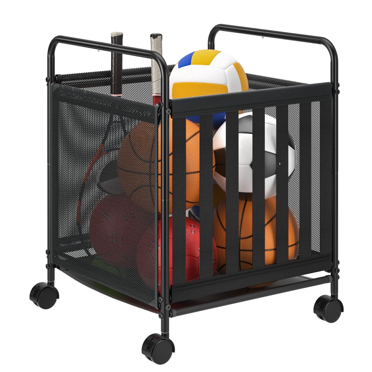 Ball Storage Bin Rolling Storage,Garage Sports Equipment Organizer,Outdoor Toy Box, Gym and Schools, Garage Organization,Can Store basketballs, Footballs and Sports Equipment.(Black)