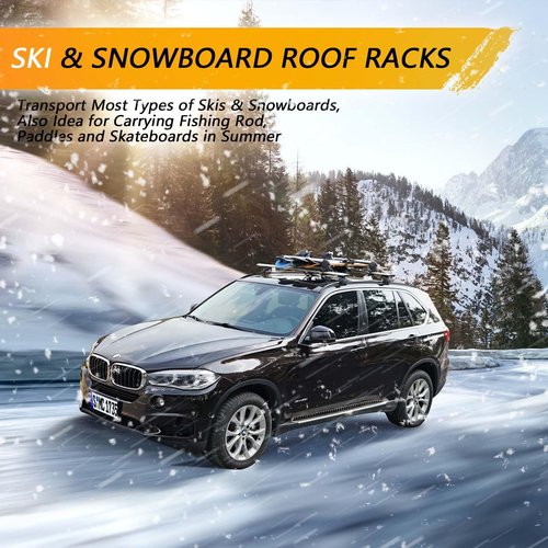 Ski and Snowboard Roof Racks, Ski Roof Racks with Anti-Theft Lock Racks Carrier for Snowboard Universal Ski Top Holder Fits for Square/Round/Aero/Oval Cross Bars, Sliver