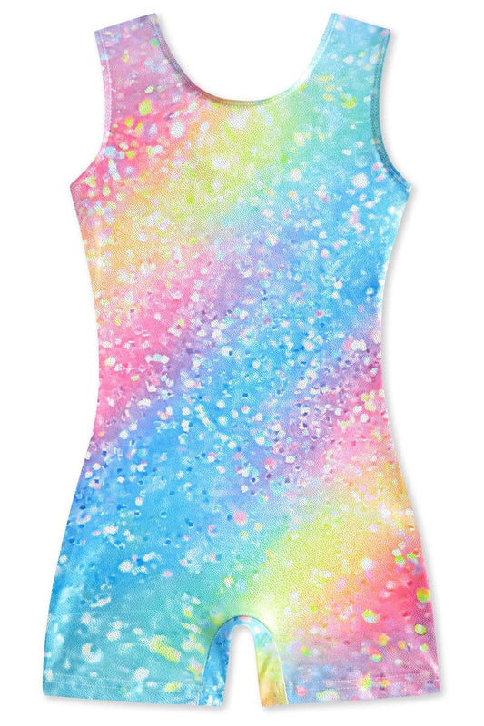 Funnycokid Gymnastics Leotards for Girls Dance Clothes Sparkly Outfits Unitard with Shorts, diamond 01, 7-8 Years