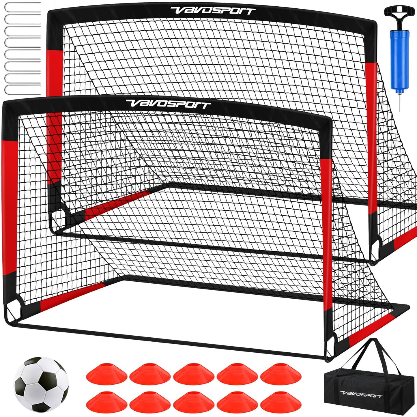 Kids Soccer Goals for Backyard Set, 2 of 6x4 ft Portable Pop Up Soccer Goal Training Equipment, Soccer Net with Soccer Ball, Ladder, Cones, Soccer Set for Youth Toddler Games, Sports