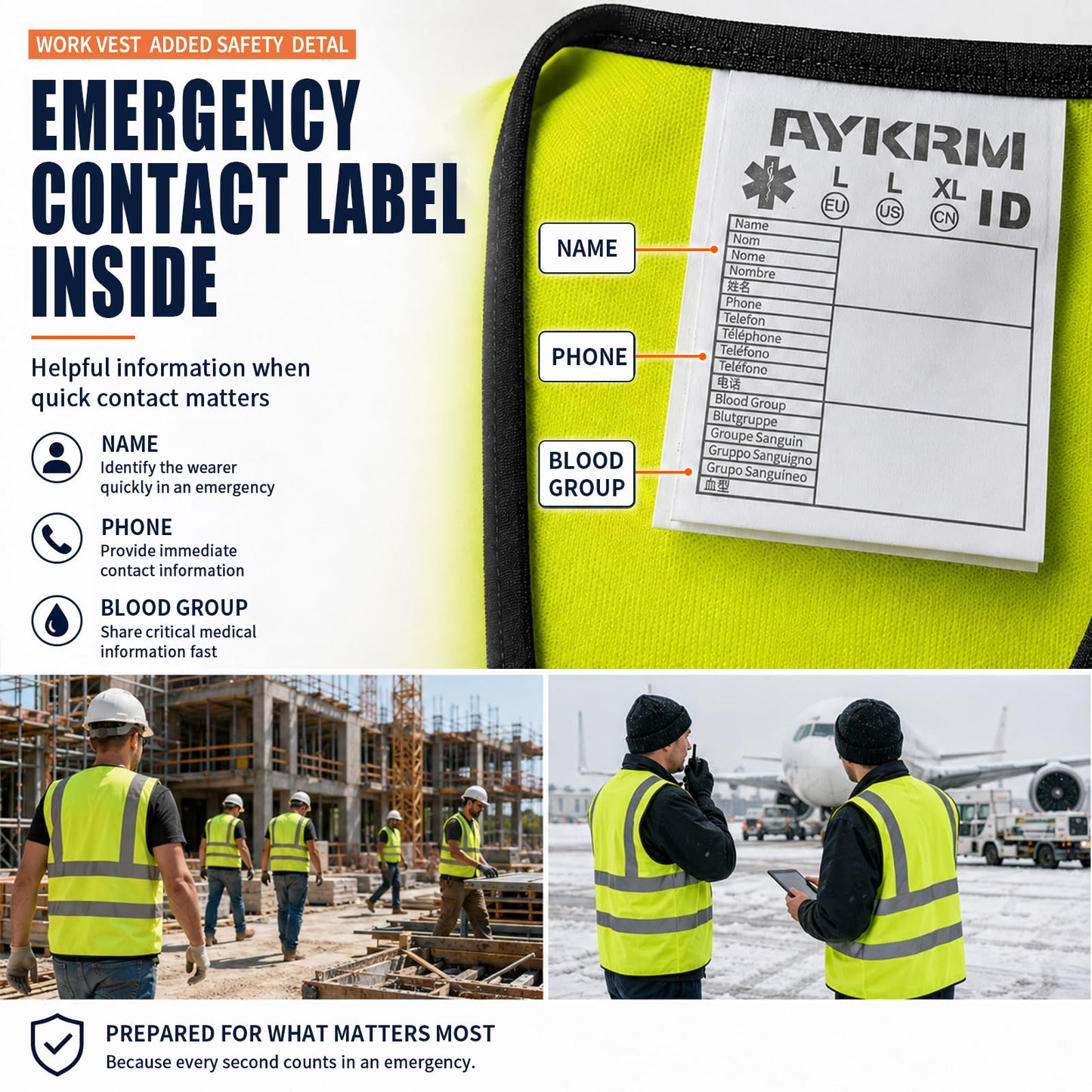 AYKRM safety vests reflective hook and loop