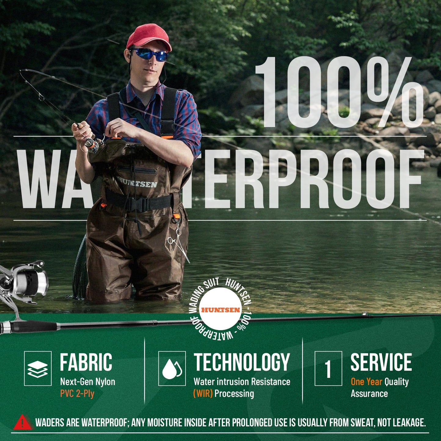 HUNTSEN Fishing Waders for Men Women - 2-Ply Nylon/PVC Waterproof Hunting Chest Waders with Boot Hanger&Phone Case, Size10-12