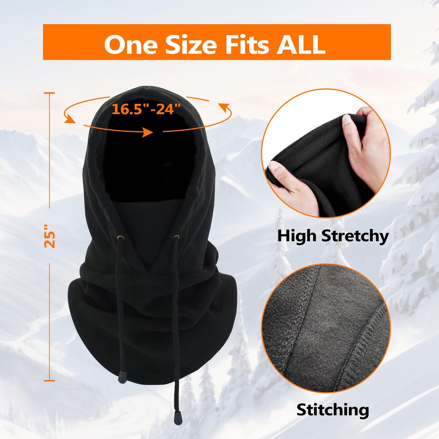 Ski Mask for Men Women Fleece Thermal Cold Weather Balaclava Soft with Drawstring Outdoor Sports Working Winter Face Masks Black