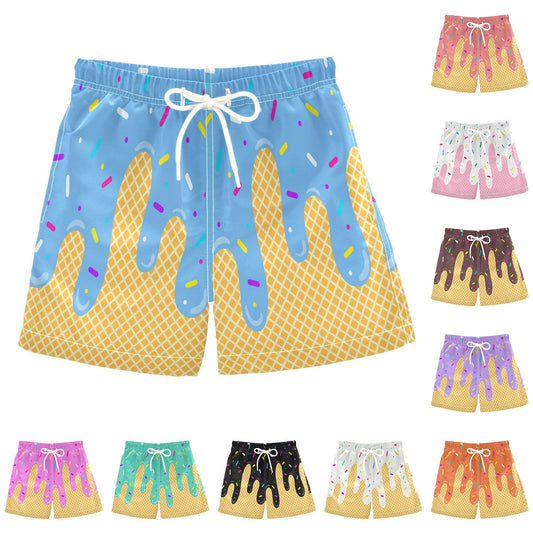 Ice Cream Boy Baseball Shorts Waffle Or Cone Quick Dry Preppy Shorts,Kids Ice Cream Drip Track Short Pants 9-10 Years #01 Sky Blue