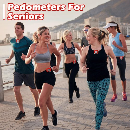 Copkim 4 Pcs Pedometers for Walking Step Counter Step Tracker Steps and Miles LCD Counters Portable Clip on Pedometers for Seniors Women Jogging Hiking Running Walking(Red)