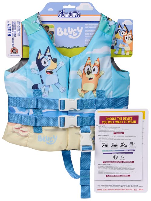 SwimWays Bluey Life Jacket, US Coast Guard Approved Kids Swim Vest, 33-55 lbs, Bluey