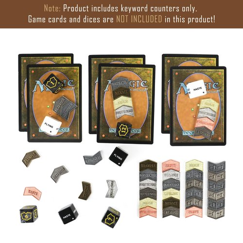 48Pcs MTG Counters/Keyword Counter Tokens & MTG Dice Set for Magic Card, Mix Antique Metal Buff Counter Tokens Creature Stats or Loyalty Counters for TCG Card Gaming Accessories