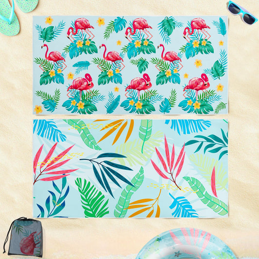 2pcs Quick Dry Flamingo Microfiber Beach Towels - Sand Free & Lightweight Pool Towels, Super Absorbent, Oversized 71'' x 35.4'', for Adults Women Bath Travel Swimming Camping