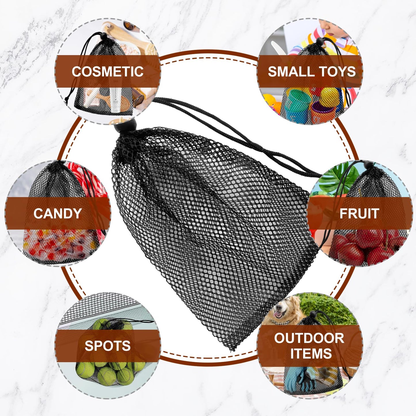 UNOONE Small Drawstring Bags, 7.8x5.9In Portable Storage Bags, Mesh Bags Drawstring for Toy, Mesh Bag Storage for Sport Indoor Fruit Outdoor (6PCS)