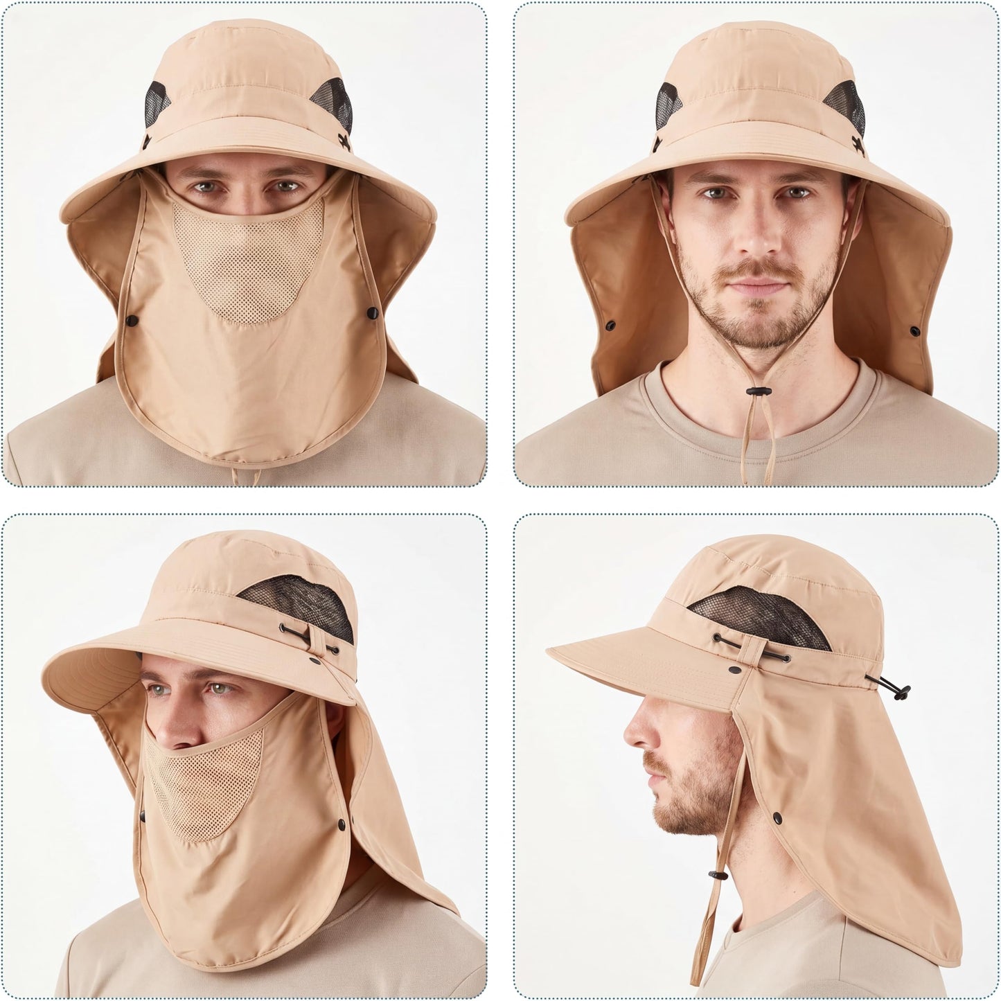 Cuffbow 3 Pcs Sun Hat for Men Women with Neck Flap Breathable Wide Brim Bucket Hat UV Protection UPF 50+ Fishing Hiking(Dark Gray, Gray, Khaki)
