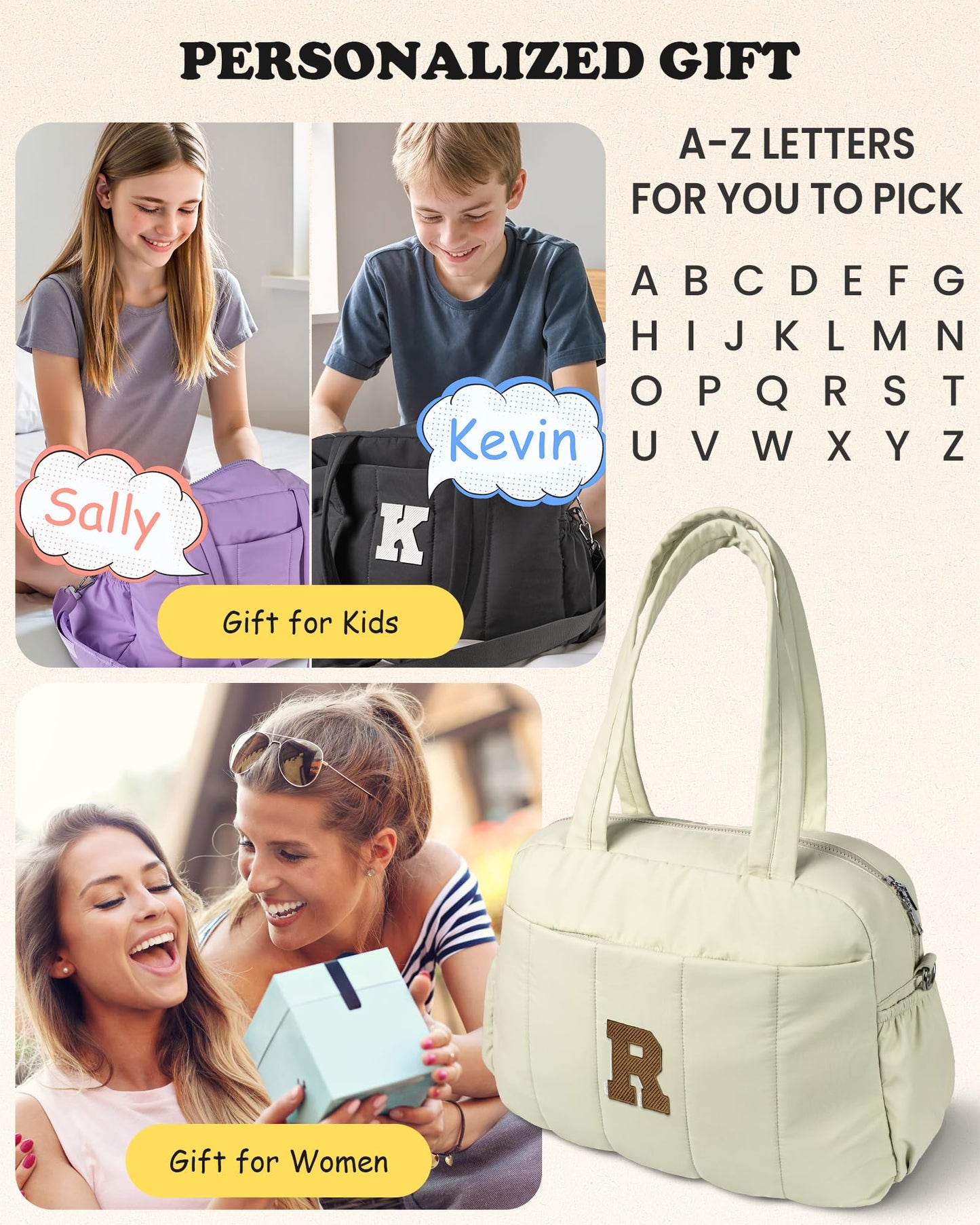 Vogewood Birthday Gifts-Duffle Bag for Travel Women, Travel Bags，Bridesmaid Gifts-Initial Overnight Bag with Wet Pocket，Lightweight Weekender Bags Personalized Gym Tote with Makeup Pouch