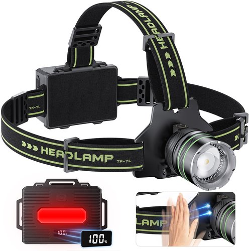 Hunting Headlamp Rechargeable LED 2000 High Lumens, 60 Hours Long Lasting Head Lamp with Zoomable & 10 Modes & IPX7 Waterproof & 90° Adjustable, Super Bright Headlight for Forehead, Outdoor, Working