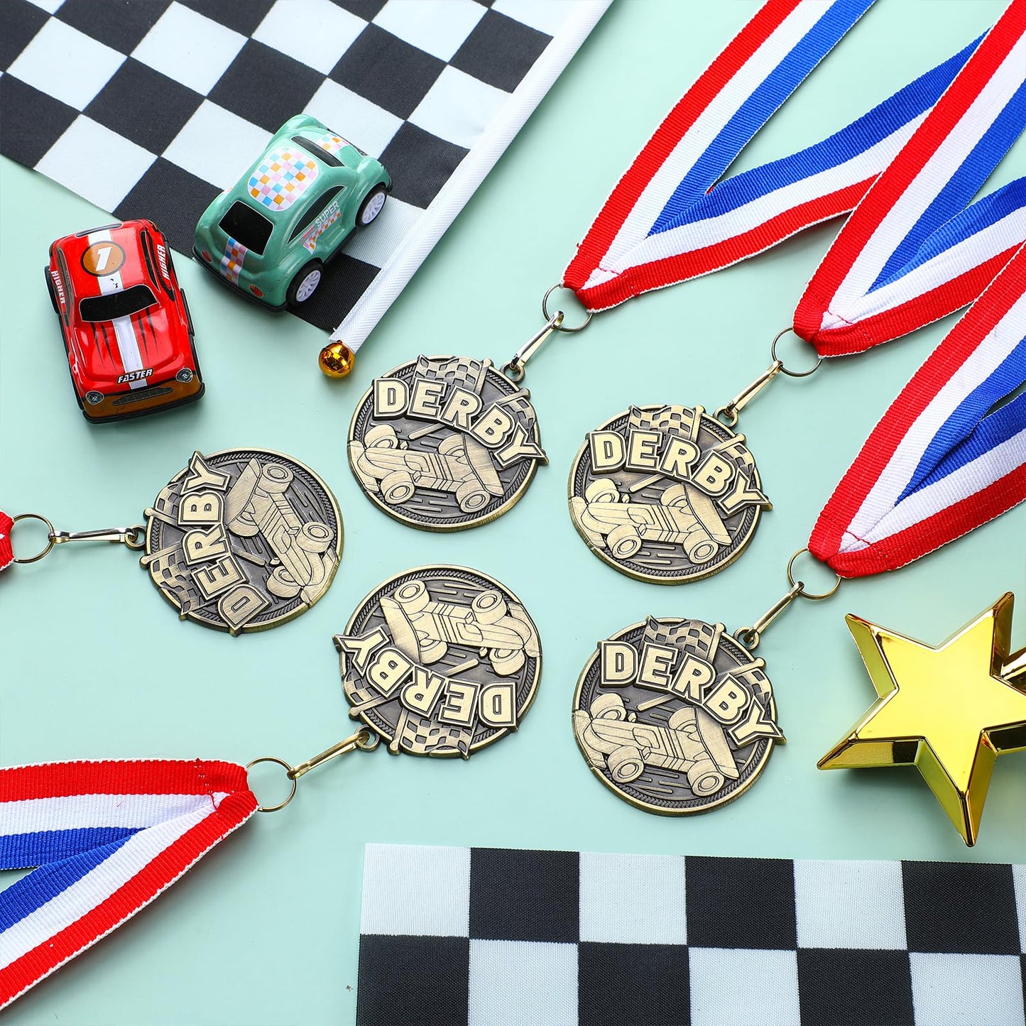 Quelay 30 Pcs Scout Race Derby Medals 2" Derby Race Car Show Trophy Award Prizes Winner Medals with Neck Ribbon for Scout Winner Champion Event Tournament Gifts