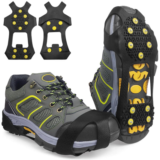 Ice Cleats for Shoes and Boots Men Women Winter Walking Ice Snow Cleats Anti Slip Crampons 10 Steel Studs Overshoe Slip-on Stretch Rubber Footwear