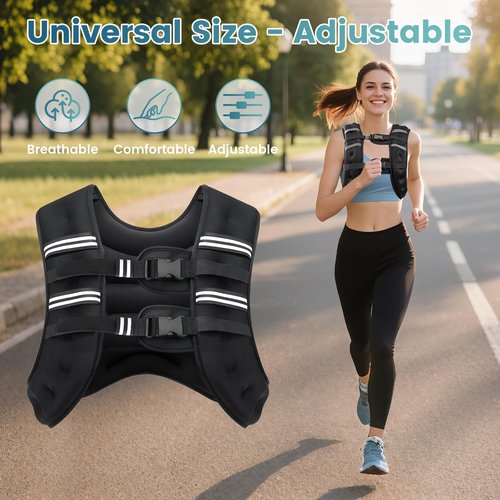 Cavry Weighted Vest, 8lb/12lb/16lb/20lb/25lb/30lb Weight Vest with Two Adjustment Straps for Men Women, Body Weight Vests Adjustable with Reflective Stripe for Strength Training, Running, Training Workout, Jogging, Walking-20LB