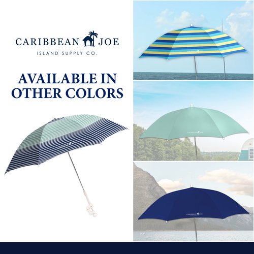 CARIBBEAN JOE Clamp On Umbrella for Beach Chair, Adjustable and Universal, UV Protection, 48 Inch Arc, Horizon Stripe
