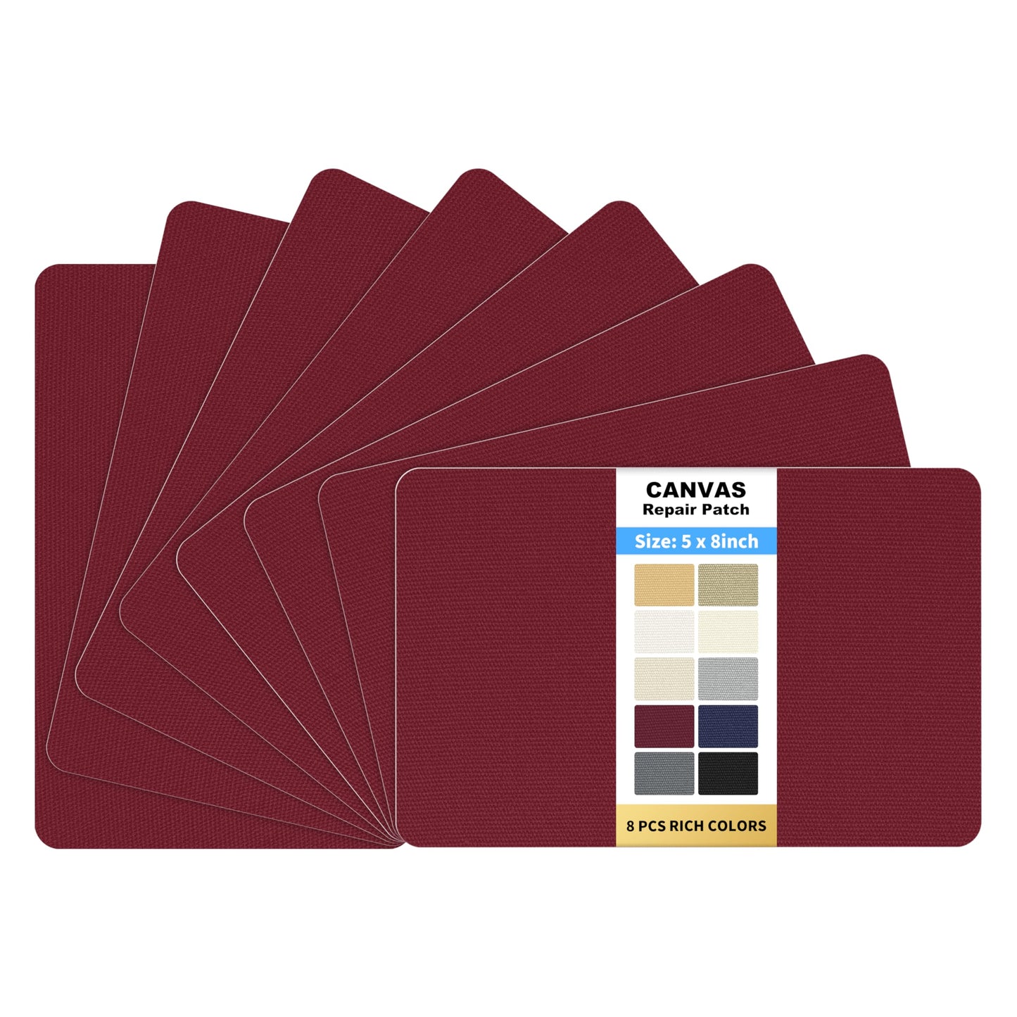 KING MOUNTAIN Canvas Repair Patch 5×8 Inch 8 Pcs Self-Adhesive Waterproof Fabric Patch for Sofas, Tents, Furniture,Tote Bags, Car Seats (Burgundy)