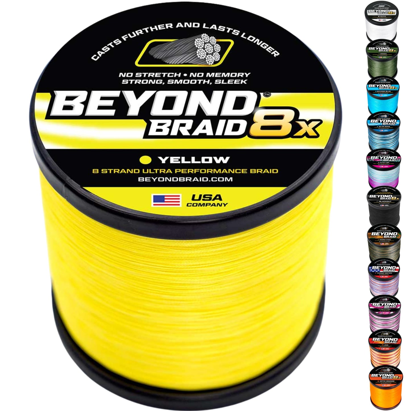 Beyond Braid Braided Fishing Line - Yellow 8X - No Fade - 300 Yards 60LB