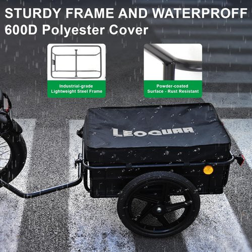 LEOGUAR Bike Cargo Trailer, Handle Cart, Universal Hitch, 2 Quick-Release Wheels, Compact Storage, Weather Resistant Fabric, Bike Trailer, Bike Cart, Bicycle Wagon Cart, Max Capacity: 88/132 lbs