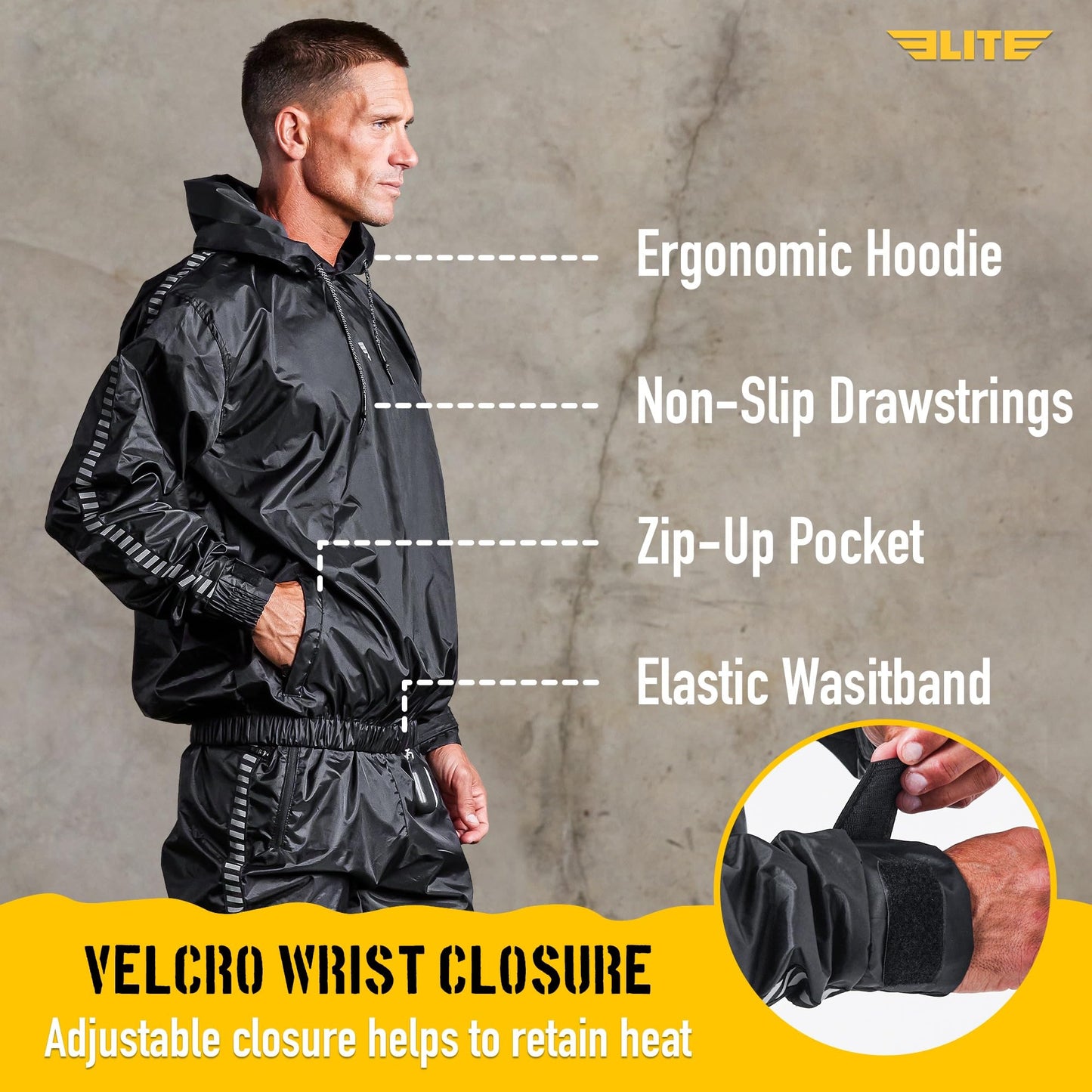 Elite Sports Sauna Suit for Weight Loss Men & Women Boxing MMA Wrestlers Gym Sweat Hoodie Sauna Suits Wrap Full Body Workout (Black, X-Large)
