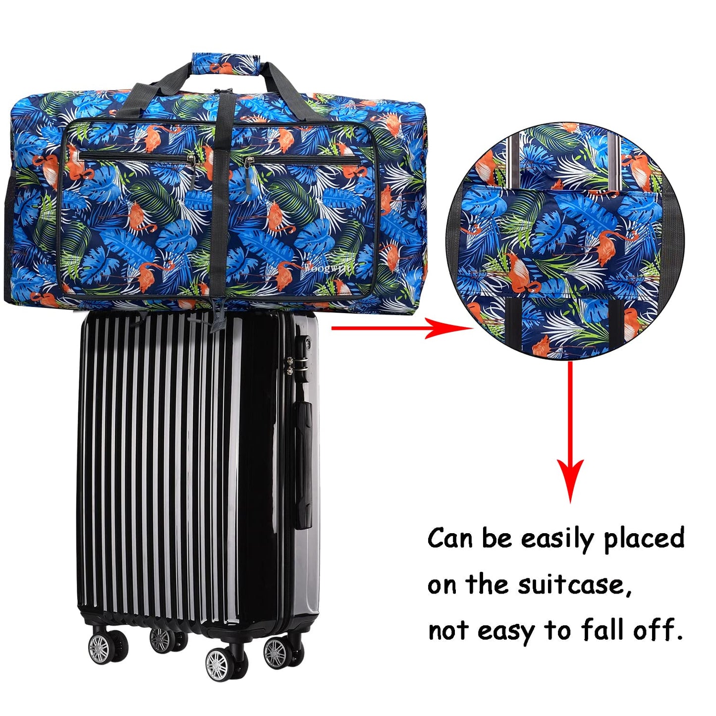 Woogwin Travel Duffel Bag Large Foldable Waterproof Overnight Bag for Beach Swim Bags Pool Sports Gym (Light Blue Leaf)