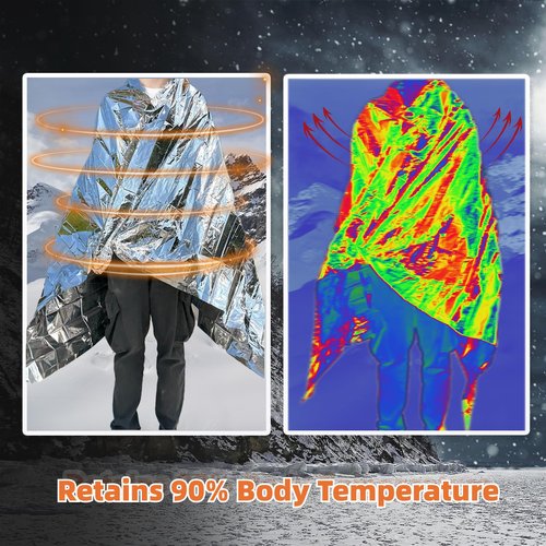 Phafaloop 6 Pack Emergency Thermal Blanket Survival, 84” x 64” Extra Large Mylar Blankets for Outdoor, Space Blanket, Silver Foil for Survival, Survival Kit Camping Blankets, Body Warmer, Hiking