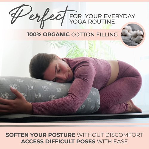 GAYO Yoga Bolster for Restorative Yoga- Made with 100% Cotton, Yoga Pillow Set Includes Extra Washable Cover and Carry Bag, 25 X 10.5 X 6.5 in