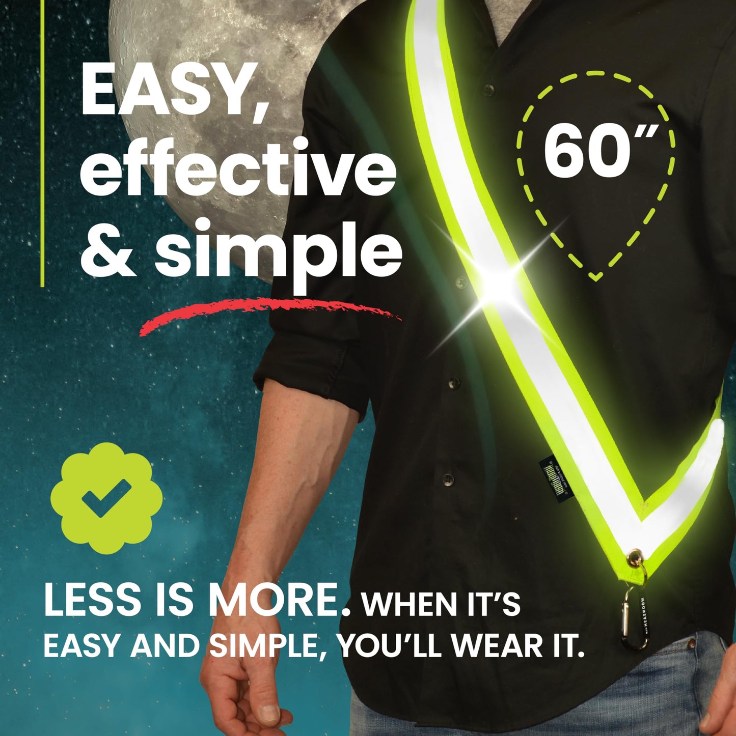 MOONSASH Reflective Sash For Walking At Night | USA-Made | Fitted, Reversible + Patented Night Walking Safety Gear | Perfect Belt/Reflective Vest for Women & Men Alternative | Essential Running Gear