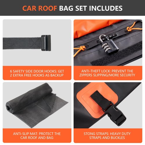Carforu Car Rooftop Cargo Carrier Bag, 30 Cubic Feet Car Roof Cargo Carrier Bag Waterproof for All Vehicle with/Without Rack, Include Anti-Slip Mat, 2 Reinforced Straps, 6 Door Hooks and Luggage Lock