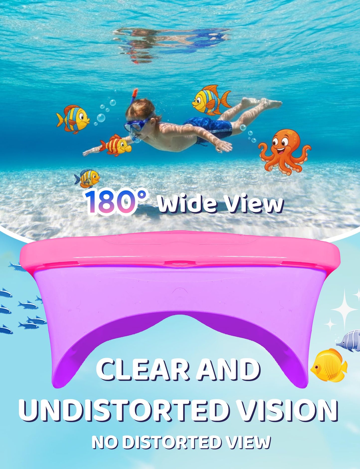 Vvinca Kids Swim Goggles with Nose Cover, Snorkel Diving Mask Fabric Strap Anti Fog Anti Shattered Lens Goggles for Kids 3-15