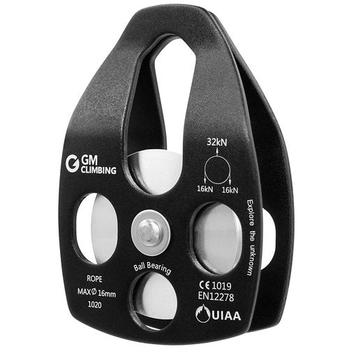 GM CLIMBING Black Large Rescue Pulley 32kN Single Sheave with Swing Plate CE UIAA Certified