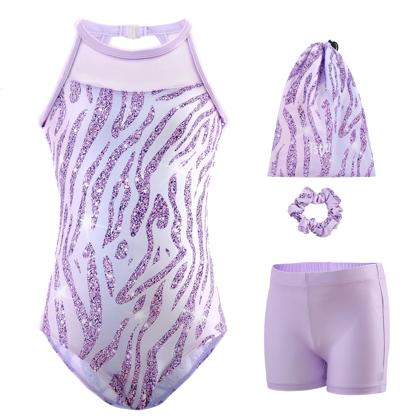 Tstiti Gymnastics Leotards for Girls Clasp Back 4-Piece