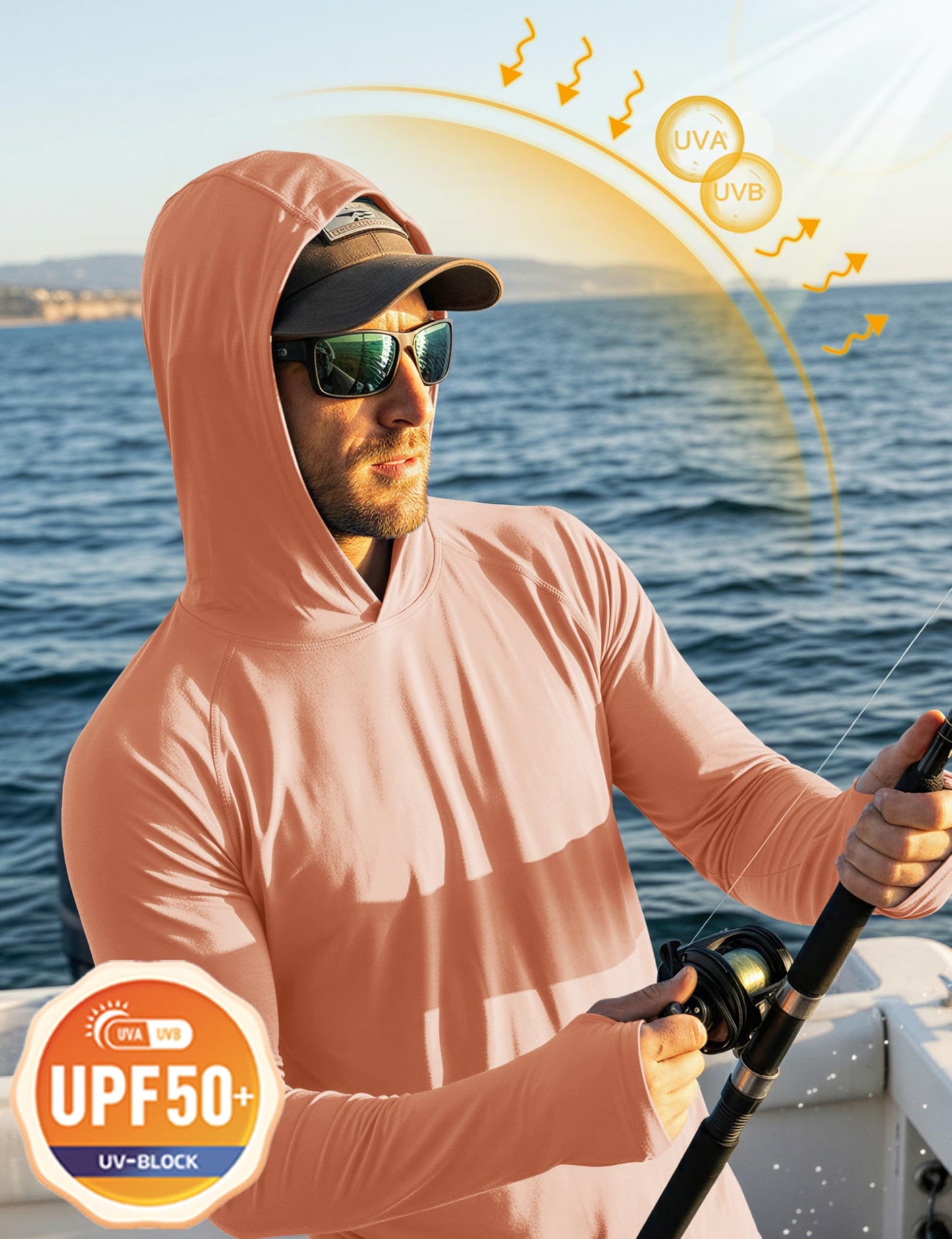 Uv Shirts for Men Long Sleeve Swimming Shirts Athletic Shirts Running Shirts Workout Shirts Sun Shirts Hiking Shirts for Men with Hood Apricot