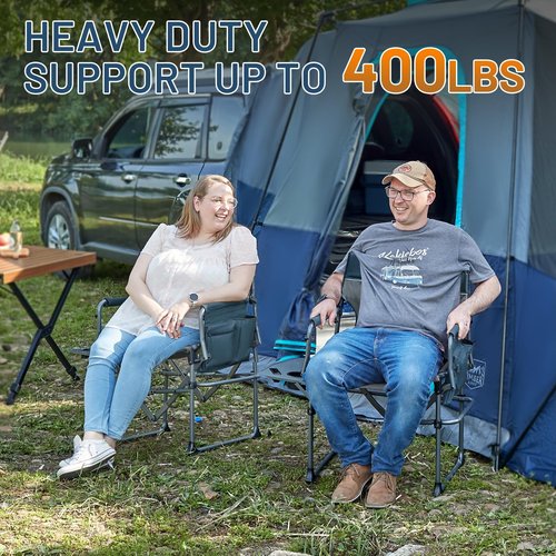TIMBER RIDGE 2 Pack Camping Directors Chairs with Side Table Pockets, Portable Folding Heavy Duty Lawn Chair for Outdoor Fishing Trip Picnic Concert 400lbs, Blue