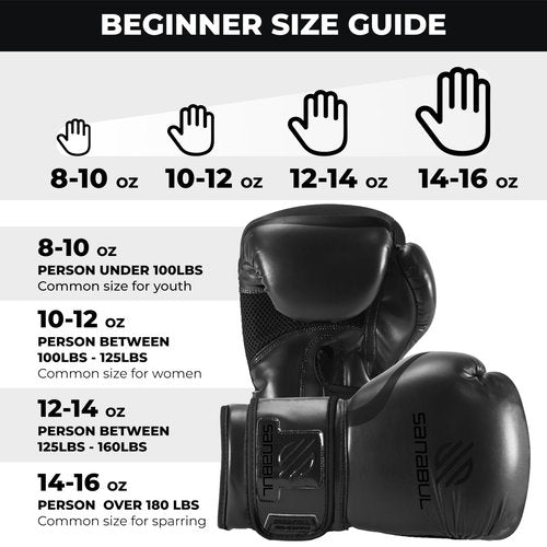 Sanabul Essential Gel Boxing Gloves for Men & Women, Kickboxing MMA, Muay Thai Gloves and Heavy Bag Training Punching & Sparring, AllBlack 16 oz