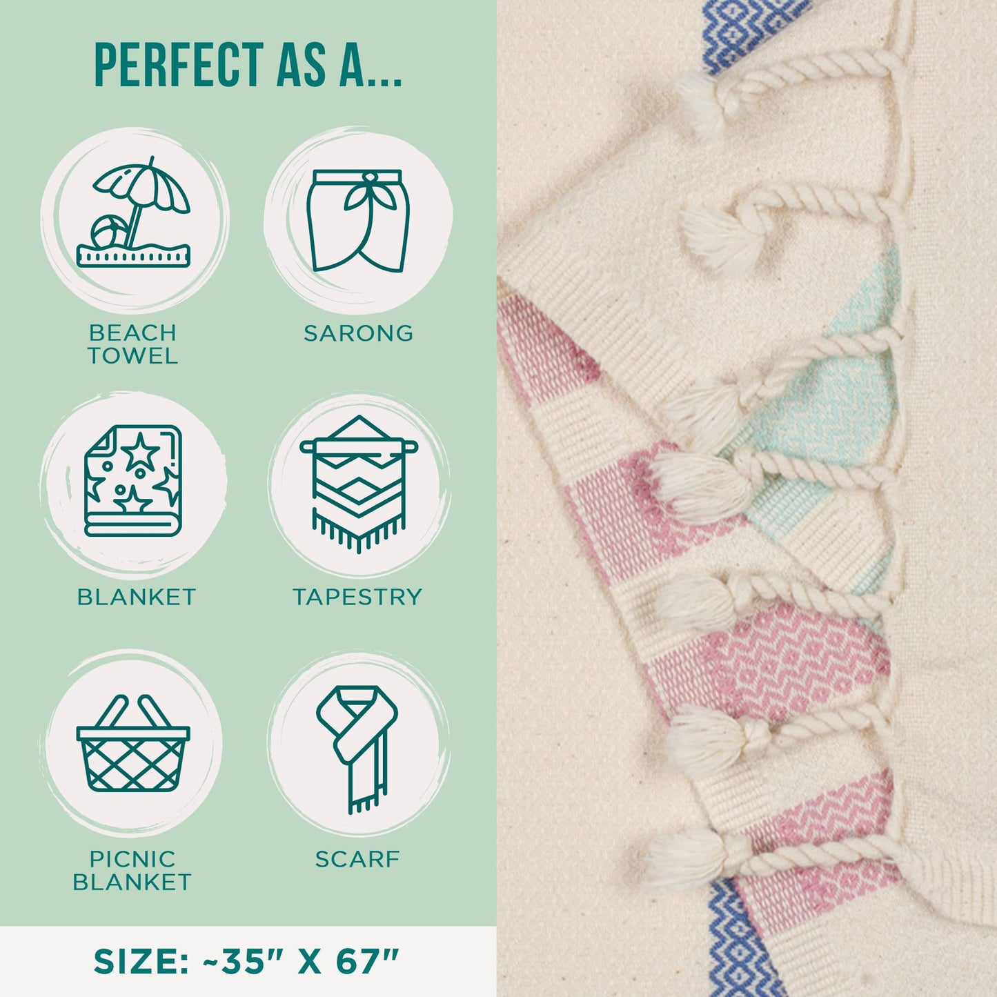 Sand Cloud Beach Towel - Sand Resistant - 100% Organic Turkish Cotton Yarn - Quick Dry Towel for Beach, Picnic, Blanket or Bath - As Seen on Shark Tank - Natu Blue