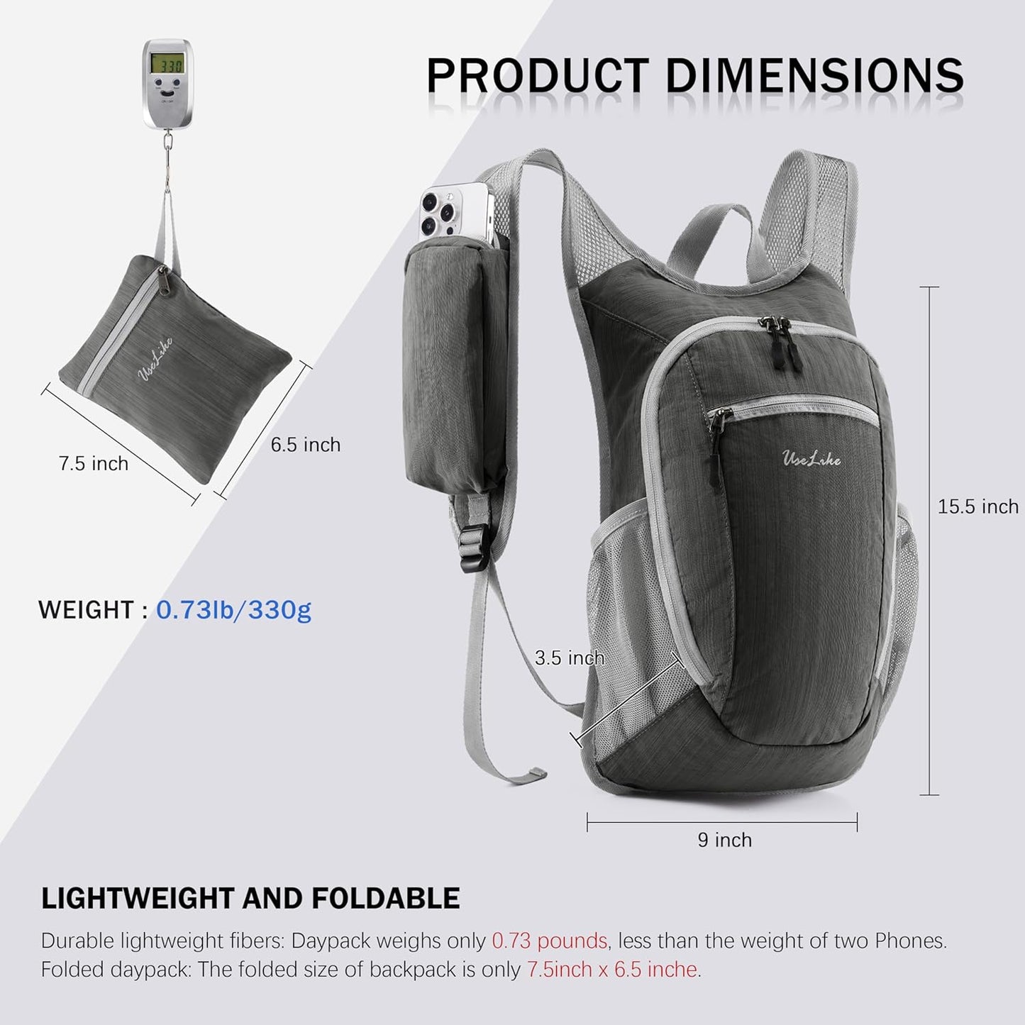10L Small Hiking Backpack Travel Daypack Lightweight Packable Back Pack for Women Men(Black)