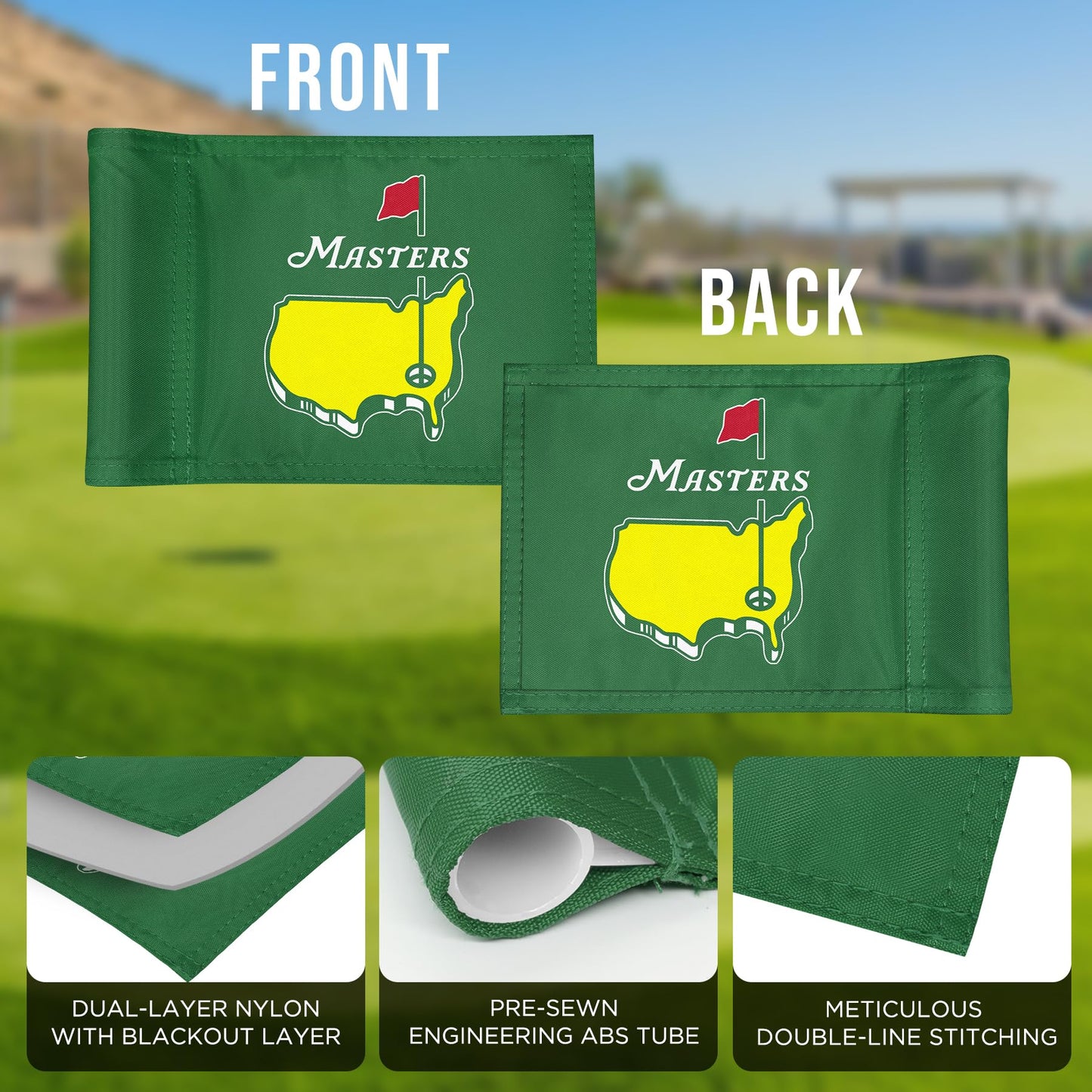 CoGolfing Major Golf Flag Mini, 8x6 Inch, Double-Sided Silk-Screened, Fade-Resistant 420D Nylon, Ideal for Backyard Practice Putting Green, Green, 1-Pack