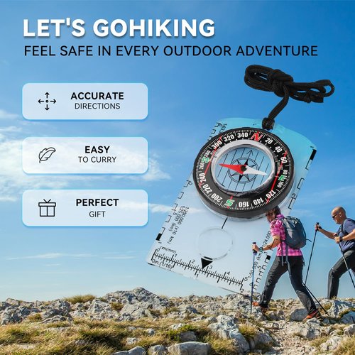 Orienteering Compass, Wilderness Survival Compass for Kids- Magnetic Gear Set Navigation Map- Backpacking Camping Hunting Survival (Clear)