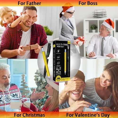 Gifts for Men, Multitool Pen Set 2pcs Multi-Tool Pens Birthday Gifts for Men Dad Gifts for Dad Him Boyfriend Husband Boss, Cool EDC Tools Gadgets Mens Gifts for Anniversary Christmas Stocking Stuffers