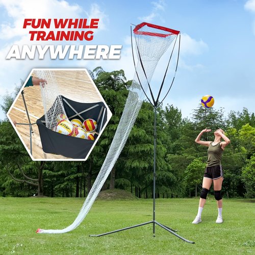 JOLORLY Volleyball Setter Trainer Net, Adjustable Height for Indoor and Outdoor Practice, Perfect for Serving, Spiking, and Setting Training Equipment (Red)