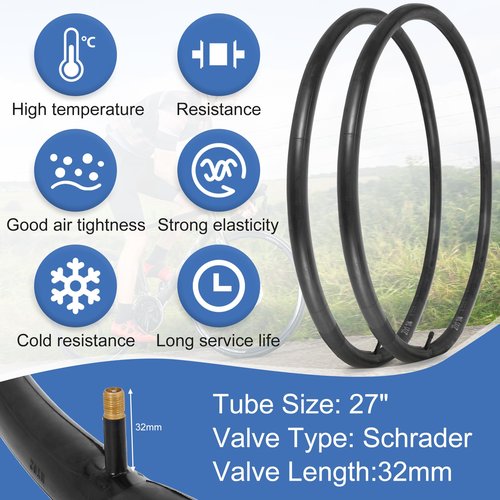 RUTU 2 Pack 27x1 1/4 Road Bike Tires and 27" Bike Tubes - Schrader Valve with 2 Rim Strips,Tire Levers - Fit for 27x1.25 27 x 1 1/4 Bike Bicycle Tires and Tubes
