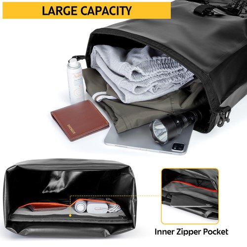 Smasrob Waterproof Bike Panniers, 30L Rear Bike Rack Bag with Multiple Pockets and Adjustable Clips, Bicycle Pannier Fits Most Bike Racks, Black (1 Bag)