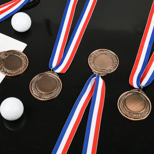 TREEHAC 50 Pcs 2.56 Inch Zinc Alloy Blank Medals with Antique Red Finish and Neck Ribbons for Custom Awards in Sports School DIY Events and Competitions