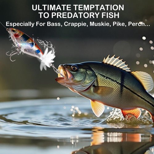 5Pcs Topwater Fishing Lures with Bait Box, 0.2oz Whopper Popper with Rotating Tail Treble Hooks, Plopper Floating Lure for Bass Crappie Walleye Catfish Pike Perch, Freshwater or Saltwater